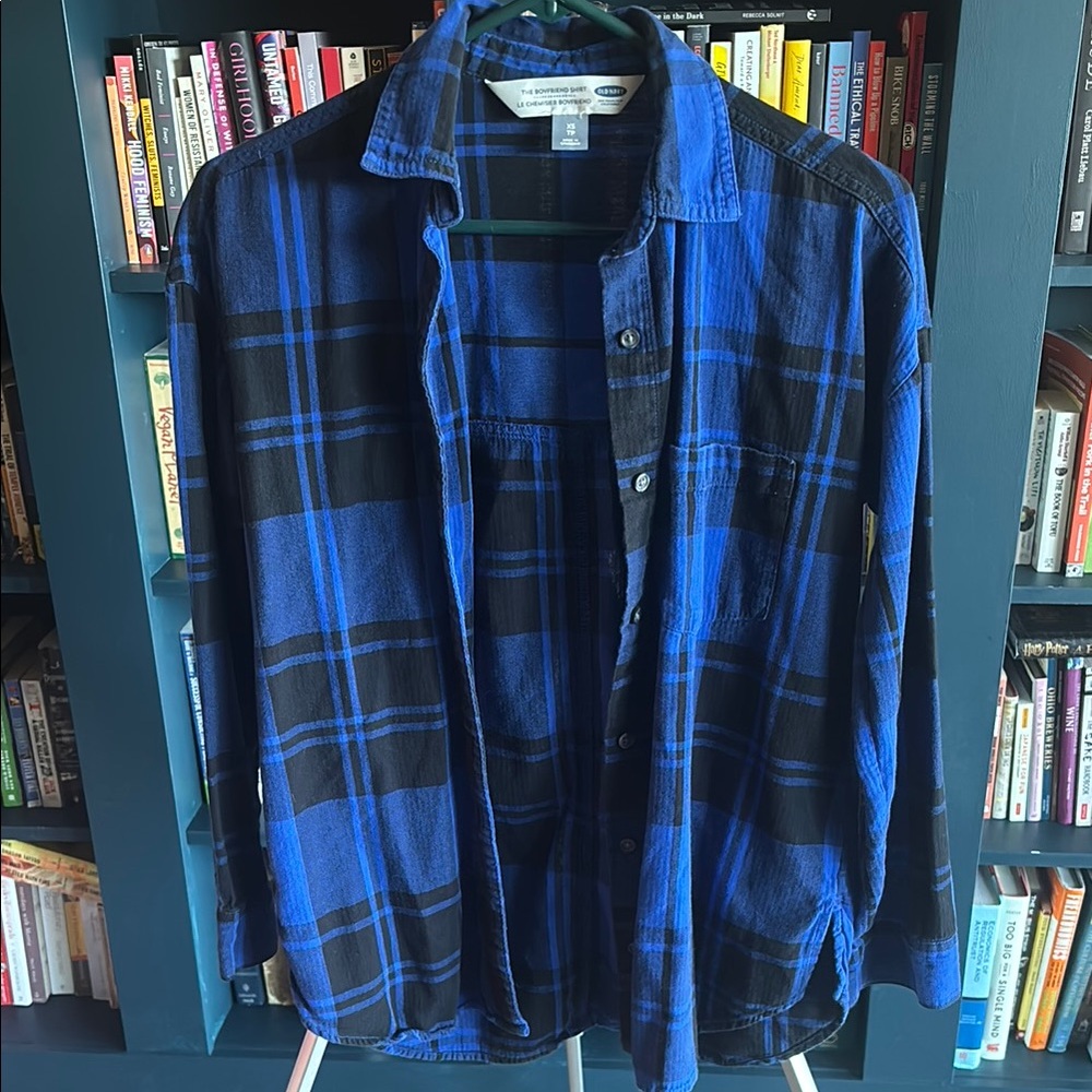 Old Navy Navy and Black Plaid Checked Shirt
